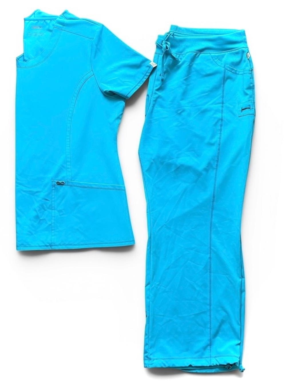 CHEROKEE INFINITY Scrub Set Blue 2xl Top/2xl Petite Pants Cargo Drawstring Plus